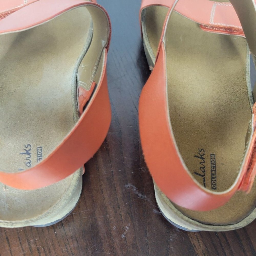Clarks Orange Leather Wedge Sandals - Picture 8 of 10